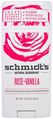 Schmidts Natural Deodorant, Natural Deodorant, Rose + Vanilla, 3.25 oz (92 g) ,حمام، الجمال، مزيل العرق