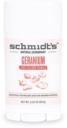 Schmidts Natural Deodorant, Sensitive Skin Formula, Geranium, 3.25 oz (92 g) ,حمام، الجمال، مزيل العرق