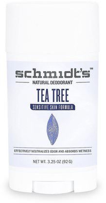 Schmidts Natural Deodorant, Sensitive Skin Formula, Tea Tree, 3.25 oz (92 g) ,حمام، الجمال، مزيل العرق