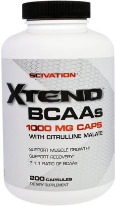 Scivation, Xtend BCAAs, 1000 mg, 200 Capsules ,والمكملات، والأحماض الأمينية، بكا (متفرعة سلسلة الأحماض الأمينية)، والرياضة، تجريب