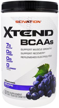 Scivation, Xtend, BCAAs, Grape, 13.8 oz (392 g) ,والمكملات، والأحماض الأمينية، بكا (متفرعة سلسلة الأحماض الأمينية)، والرياضة، تجريب