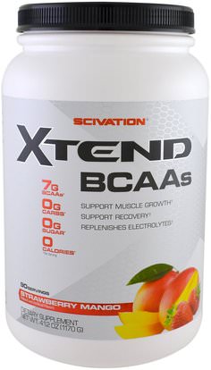 Scivation, Xtend, BCAAs, Strawberry Mango, 41.2 oz (1170 g) ,والمكملات، والأحماض الأمينية، بكا (متفرعة سلسلة الأحماض الأمينية)، والرياضة، تجريب