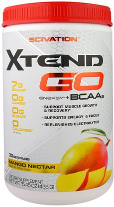 Scivation, Xtend GO, Energy + BCAAs, Mango Nectar, 15.45 oz (438 g) ,الرياضة، تجريب، الرياضة