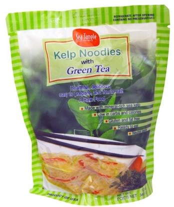 Sea Tangle Noodle Company, Kelp Noodles, with Green Tea, 12 oz (340 g) ,الطعام، حساء الباستا الأرز والحبوب والمعكرونة والحساء، الشعرية، والمكملات الغذائية، وعشب البحر