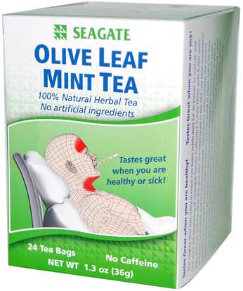 Seagate, Olive Leaf Mint Tea, 24 Tea Bags, 1.3 oz (36 g) ,الطعام، شاي العشبية، إنفلونزا برد، &، فيروسي، ورقة للنبات الزيتون