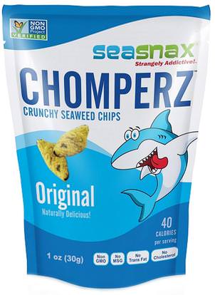 SeaSnax, Chomperz, Crunchy Seaweed Chips, Original, 1 oz (30 g) ,الغذاء، والوجبات الخفيفة، ورقائق