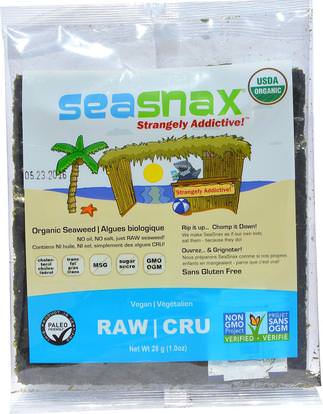 SeaSnax, Organic Raw Seaweed, 1.0 oz (28 g) ,وفقدان الوزن، والنظام الغذائي، باليو حمية المنتجات / الأطعمة والوجبات الخفيفة