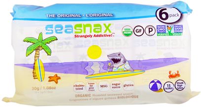 SeaSnax, Organic Roasted Seaweed Snack, 6 Pack 0.18 oz (5 g) Each ,وفقدان الوزن، والنظام الغذائي، باليو حمية المنتجات / الأطعمة والوجبات الخفيفة