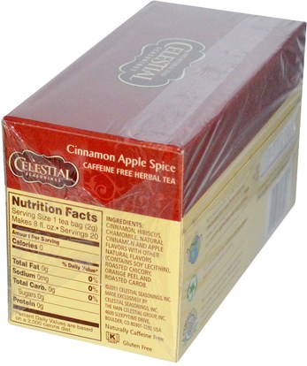 التوابل السماوية Celestial Seasonings, Cinnamon Apple Spice, Caffeine Free, 20 Tea Bags, 1.7 oz (48 g)
