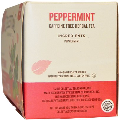 التوابل السماوية، والغذاء، والشاي النعناع Celestial Seasonings, Herbal Tea, Peppermint, Caffeine Free, 20 Tea Bags, 1.1 oz (32 g)