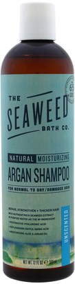 Seaweed Bath Co., Natural Moisturizing Argan Shampoo, Unscented, 12 fl oz (360 ml) ,حمام، الجمال، شامبو أرغان، الشعر، فروة الرأس، الشامبو، مكيف
