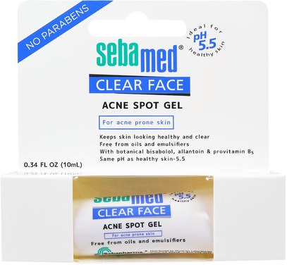 Sebamed USA, Clear Face, Acne Spot Gel, 0.34 fl oz (10 ml) ,الجمال، حب الشباب المنتجات الموضعية، حب الشباب، نوع الجلد حب الشباب الجلد المعرضة