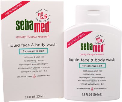 Sebamed USA, Liquid Face & Body Wash, 6.8 fl oz (200 ml) ,حمام، جمال، هلام الاستحمام، العناية بالوجه، نوع الجلد الوردية، البشرة الحساسة