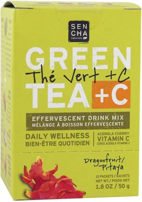 Sencha Naturals, Green Tea + C, Dragonfruit, 10 Packets, 1.8 oz (50 g) Each ,المكملات الغذائية، مضادات الأكسدة، الشاي الأخضر، الغذاء، الشاي العشبية