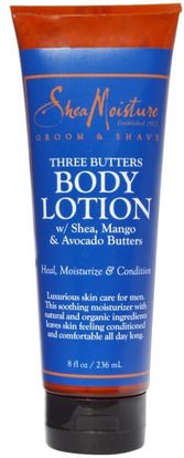 Shea Moisture, Groom & Shave, Three Butters Body Lotion with Shea, Mango & Avocado Butters, 8 fl oz (236 ml) ,حمام، الجمال، غسول الجسم، رجل العناية بالبشرة