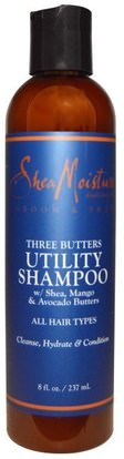 Shea Moisture, Groom & Shave, Three Butters Utility Shampoo, 8 fl oz (237 ml) ,حمام، الجمال، الشعر، فروة الرأس، الشامبو، مكيف