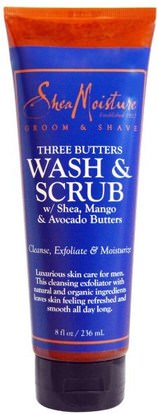 Shea Moisture, Groom & Shave, Three Butters, Wash & Scrub, 8 fl oz (236 ml) ,حمام، الجمال، هلام الاستحمام، رجل العناية الشخصية