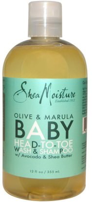 Shea Moisture, Olive & Marula Baby Head-To-Toe Wash & Shampoo, 12 fl oz (355 ml) ,حمام، جمال، شامبو، أطفال شامبو، هلام الاستحمام، الاطفال غسل الجسم، استحمام الطفل هلام