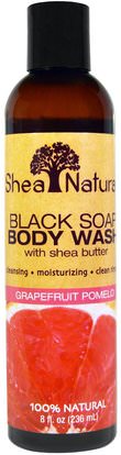 Shea Natural, Black Soap Body Wash, With Shea Butter, Grapefruit Pomelo, 8 fl oz (236 ml) ,حمام، الجمال، هلام الاستحمام