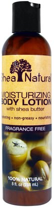 Shea Natural, Moisturizing Body Lotion, Fragrance Free, 8 fl oz (236 ml) ,حمام، الجمال، غسول الجسم
