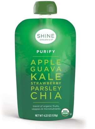 SHINE Organics, Purify, Apple, Guava, Kale, Strawberry, Parsley, Chia, 4 Pouches, 4.22 oz (120 g) Each ,المكملات الغذائية، إيفا أوميجا 3 6 9 (إيبا دا)، بذور شيا