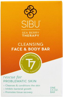 Sibu Beauty, Sea Berry Therapy, Cleansing Face and Body Bar, Sea Buckthorn Oil, T7, 3.5 oz ,حمام، الجمال، العناية بالجسم، البحر النبق الجمال