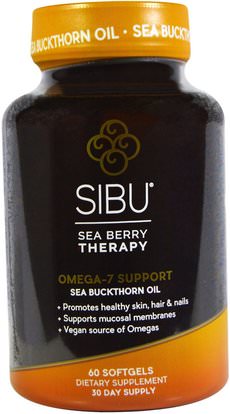 Sibu Beauty, Sea Berry Therapy, Omega-7 Support, Sea Buckthorn Oil, 60 Softgels ,حمام، الجمال، البحر النبق الجمال، أوميغا-7