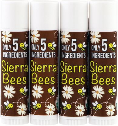 Sierra Bees, Organic Lip Balms, Coconut, 4 Pack.15 oz (4.25 g) Each ,حمام، الجمال، أحمر الشفاه، معان، بطانة، العناية الشفاه