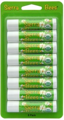 Sierra Bees, Organic Lip Balms, Mint Burst, 8 Pack.15 oz (4.25 g) Each ,حمام، الجمال، العناية الشفاه، بلسم الشفاه، النحل سيرا العضوية بلسم الشفاه