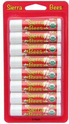 Sierra Bees, Organic Lip Balms, Pomegranate, 8 Pack.15 oz (4.25 g) Each ,حمام، الجمال، العناية الشفاه، بلسم الشفاه، النحل سيرا العضوية بلسم الشفاه