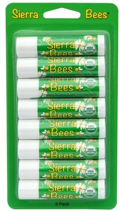 Sierra Bees, Organic Lip Balms, Tamanu & Tea Tree, 8 Pack.15 oz (4.25 g) Each ,حمام، الجمال، العناية الشفاه، بلسم الشفاه، النحل سيرا العضوية بلسم الشفاه