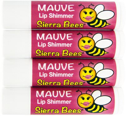 Sierra Bees, Tinted Lip Shimmer Balms, Mauve, 4 Packs ,حمام، الجمال، أحمر الشفاه، لمعان، بطانة، العناية الشفاه، بلسم الشفاه