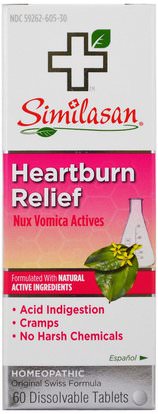 Similasan, Heartburn Relief, Nux Vomica Actives, 60 Dissolvable Tablets ,المكملات الغذائية، المثلية، حرقة و جيرد
