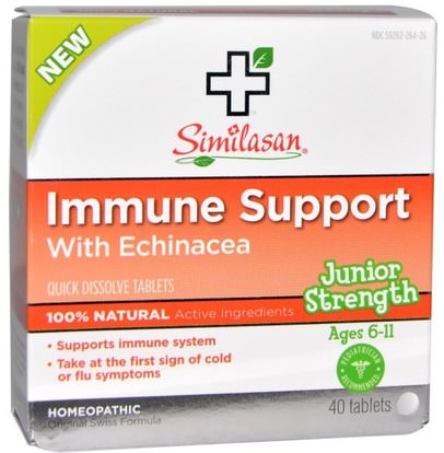 Similasan, Immune Support with Echinacea, Junior Strength, 40 Quick Dissolve Tablets ,المكملات الغذائية، المثلية، سعال انفلونزا البرد