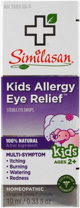 Similasan, Kids Allergy Eye Relief, Sterile Eye Drops, Ages 2+, 0.33 fl oz (10 ml) ,المكملات الغذائية، المثلية، العناية بالعيون، الرعاية للرؤية، قطرات العين