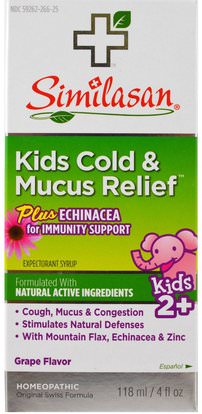 Similasan, Kids Cold & Mucus Relief, with Echinacea, Grape, 4 fl oz (118 ml) ,المكملات الغذائية، المثلية، سعال انفلونزا البرد