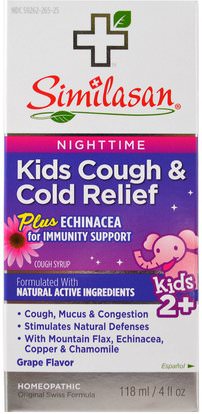 Similasan, Kids Cough & Cold Relief, Nighttime, Grape, 4 fl oz (118 ml) ,المكملات الغذائية، المثلية، الانفلونزا الباردة والفيروسية، رذاذ الرعاية الحلق