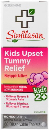 Similasan, Kids Upset Tummy Relief, Mayappl Actives, Kids Ages 2+, 60 Dissolvable Tablets ,المكملات الغذائية، المثلية، صحة الأطفال
