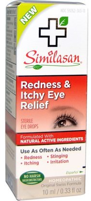 Similasan, Redness & Itchy Eye Relief, 0.33 fl oz (10 ml) ,والصحة، والعناية بالعين، والرعاية للرؤية، قطرات العين، والمكملات الغذائية، والحساسية المثلية