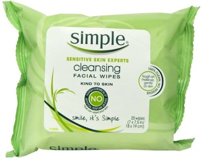 Simple Skincare, Cleansing Facial Wipes, 25 Wipes (7 x 7.5 in /18 x 19 cm) ,الجمال، العناية بالوجه، مناديل الوجه