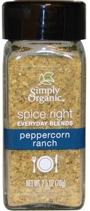 Simply Organic, Organic Spice Right Everyday Blends, Peppercorn Ranch, 2.2 oz (70 g) ,الغذاء، الأطعمة النباتية، التوابل و التوابل