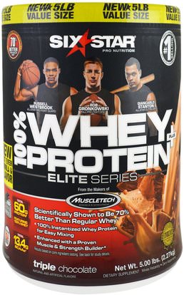 Six Star, Elite Series, 100% Whey Protein Plus, Triple Chocolate, 5.00 lbs (2.27 kg) ,والرياضة، والمكملات الغذائية، بروتين مصل اللبن