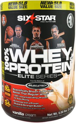 Six Star, Elite Series, 100% Whey Protein Plus, Vanilla Cream, 5.00 lbs (2.27 kg) ,والرياضة، والمكملات الغذائية، بروتين مصل اللبن