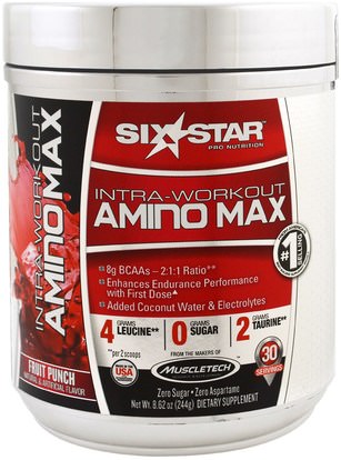 Six Star, Intra-Workout Amino Max, Fruit Punch, 8.62 oz (244 g) ,والرياضة، والمكملات الغذائية، بكا (متفرعة سلسلة الأحماض الأمينية)