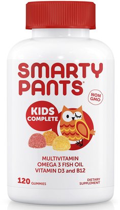 SmartyPants, Kids Complete Multivitamin Omega 3 Fish Oil Vitamin D3 and B12, 120 Gummies ,الفيتامينات، الفيتامينات المتعددة، غوميس الفيتامينات، صحة الأطفال، أطفال غوميز