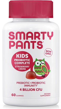 SmartyPants, Kids Probiotic Complete, Strawberry Creme, 4 Billion CFU, 60 Gummies ,المكملات الغذائية، غوميز، البروبيوتيك، الأطفال البروبيوتيك