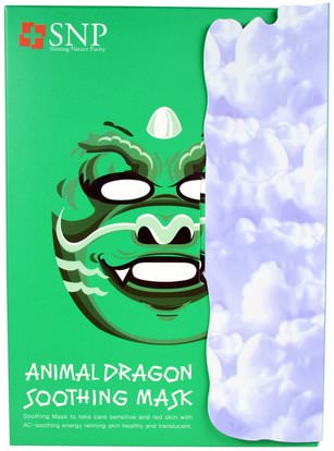 SNP, Animal Dragon Soothing Mask, 10 Masks x (25 ml) Each ,حمام، الجمال، أقنعة الوجه، أقنعة الورقة