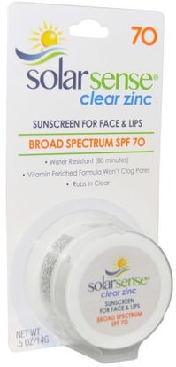 Solar Sense, Clear Zinc, Sunscreen, SPF 70, Face & Lips.5 oz (14 g) ,حمام، الجمال، واقية من الشمس، سف 50-75، العناية الشفاه، شفة الشمس