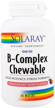 Solaray, B-Complex Chewable, Strawberry-Kiwi Flavor, Sugar-Free, 50 Wafers ,الفيتامينات، فيتامين ب المعقدة