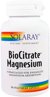 Solaray, BioCitrate Magnesium, 90 Veggie Caps ,المكملات الغذائية، والمعادن، سيترات المغنيسيوم